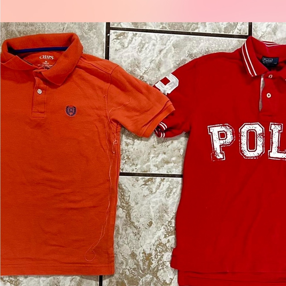 Chaps Orange boys Polo Shirts red polo graphic lable set of 2 size 10| 12